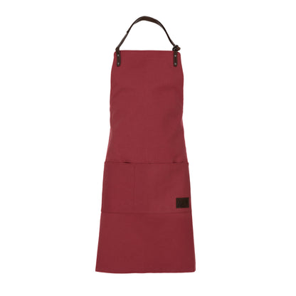 K0015XB | Work Apron in Canvas/Genuine Full Grain Leather, flywheel. Bordeaux/Dark Brown colour. Antique Nickel Accessories. Dimensions: 70 x 90 x 0.5 cm. Packaging: Polybag-0