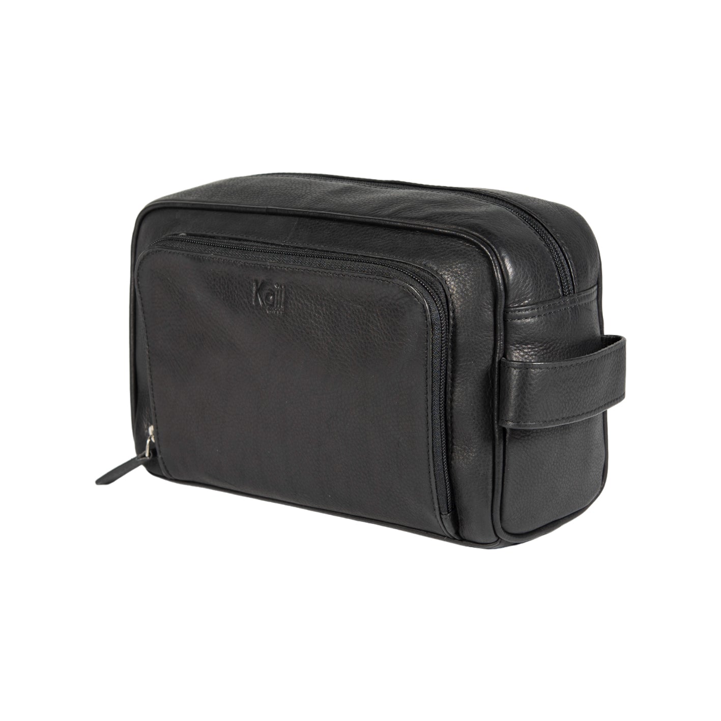 K0025AB | Beauty case with side handle in genuine full grain leather with light grain - Black colour. Zip closure, Dimensions: 25 x 16 x 12 cm. Packaging: TNT bag-0
