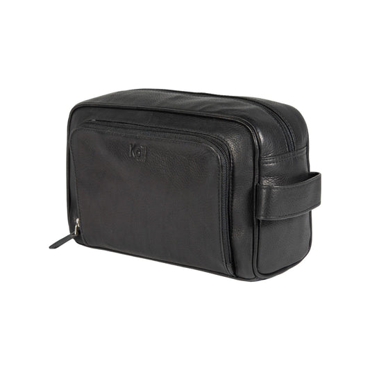 K0025AB | Beauty case with side handle in genuine full grain leather with light grain - Black colour. Zip closure, Dimensions: 25 x 16 x 12 cm. Packaging: TNT bag-0