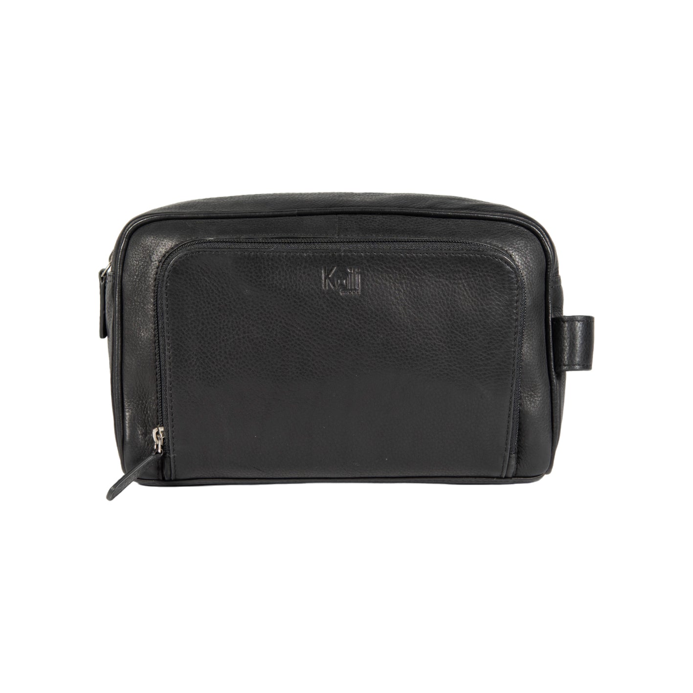 K0025AB | Beauty case with side handle in genuine full grain leather with light grain - Black colour. Zip closure, Dimensions: 25 x 16 x 12 cm. Packaging: TNT bag-1