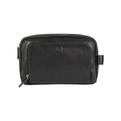 K0025AB | Beauty case with side handle in genuine full grain leather with light grain - Black colour. Zip closure, Dimensions: 25 x 16 x 12 cm. Packaging: TNT bag-1