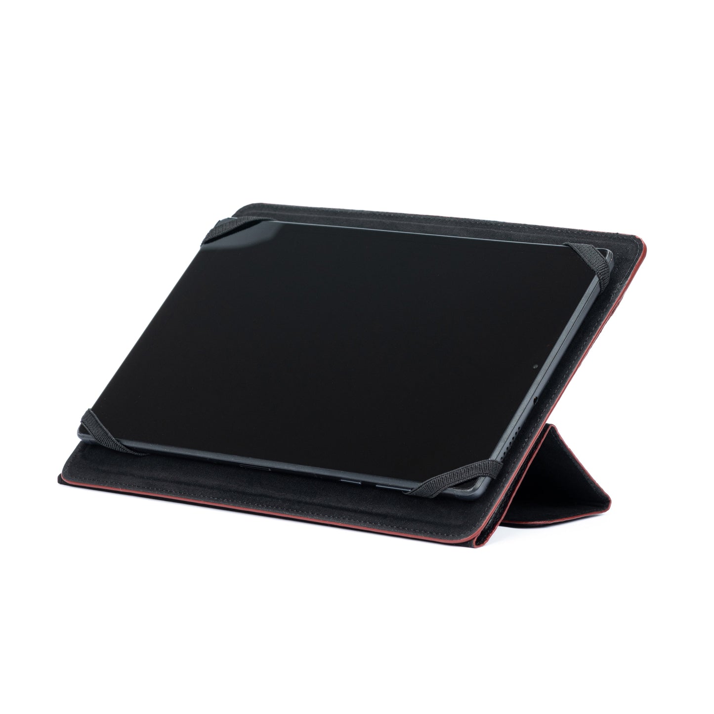 K0033AB | Genuine Leather Tablet Case, full grain, dollar grain. Col.Black with red edges. Contrasting tab closure. Dimensions: 19.5 x 25.2 x 1 cm. Packaging: TNT bag-2