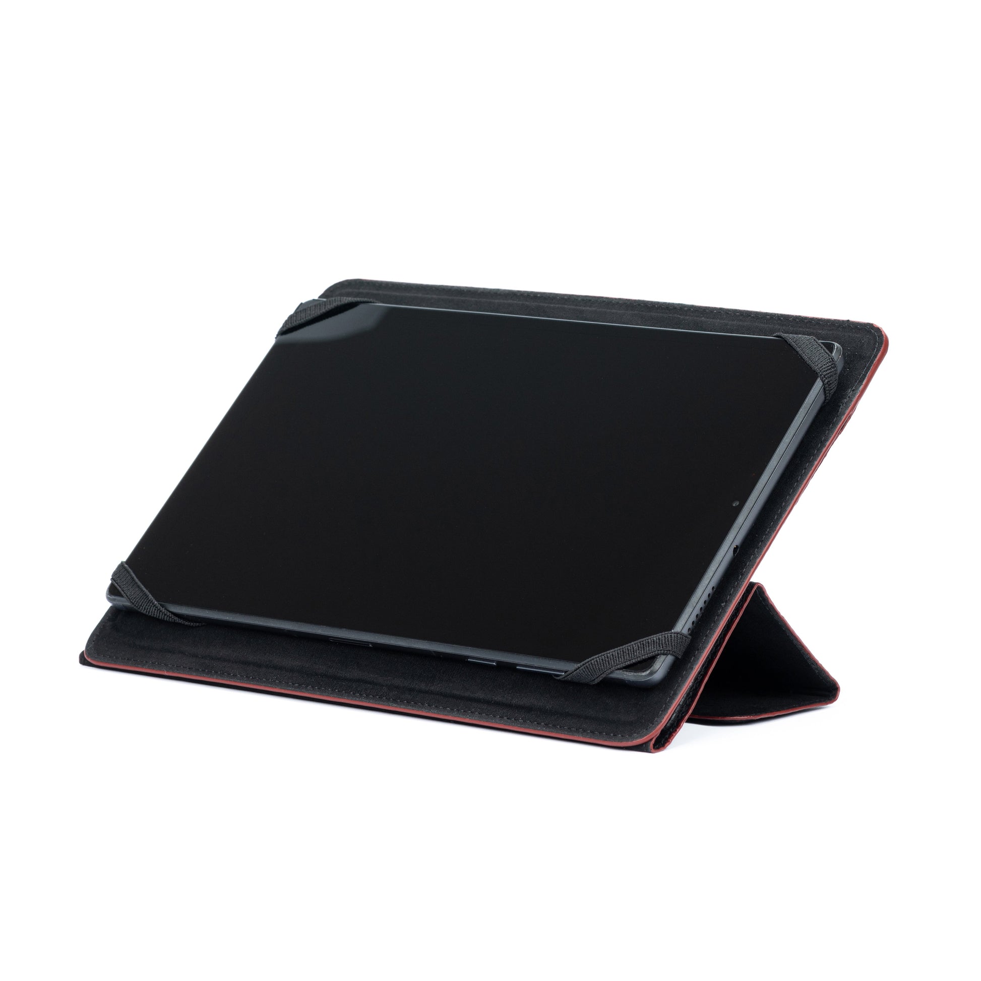 K0033AB | Genuine Leather Tablet Case, full grain, dollar grain. Col.Black with red edges. Contrasting tab closure. Dimensions: 19.5 x 25.2 x 1 cm. Packaging: TNT bag-2