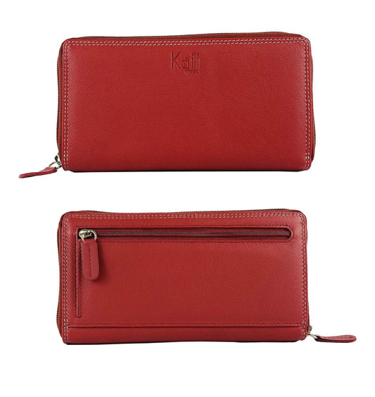 K10238VB | Women's wallet in genuine full-grain leather, with light grain. Red. Dimensions when closed: 18.5 x 10 x 2.5 cm. Packaging: Rigid bottom/lid gift box-0