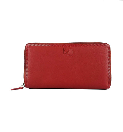 K10238VB | Women's wallet in genuine full-grain leather, with light grain. Red. Dimensions when closed: 18.5 x 10 x 2.5 cm. Packaging: Rigid bottom/lid gift box-1