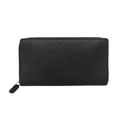 K10838AB | Women's Wallets in Saffiano Genuine Leather. Black colour. 6 credit card slots. Dimensions when closed: 18.5 x 10 x 2.5 cm. Packaging: Rigid bottom/lid gift box-0