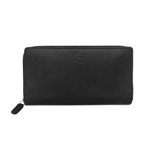 K10838AB | Women's Wallets in Saffiano Genuine Leather. Black colour. 6 credit card slots. Dimensions when closed: 18.5 x 10 x 2.5 cm. Packaging: Rigid bottom/lid gift box-0