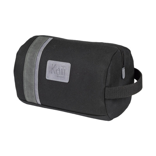 K2005AF | Beauty Case in Canvas 100% Cotton/Genuine Full Grain Leather, Naked. Black Color. Side handle. Zip closure. Dimensions: cm 25 x 15 x 17. Packaging: Tnt bag-0