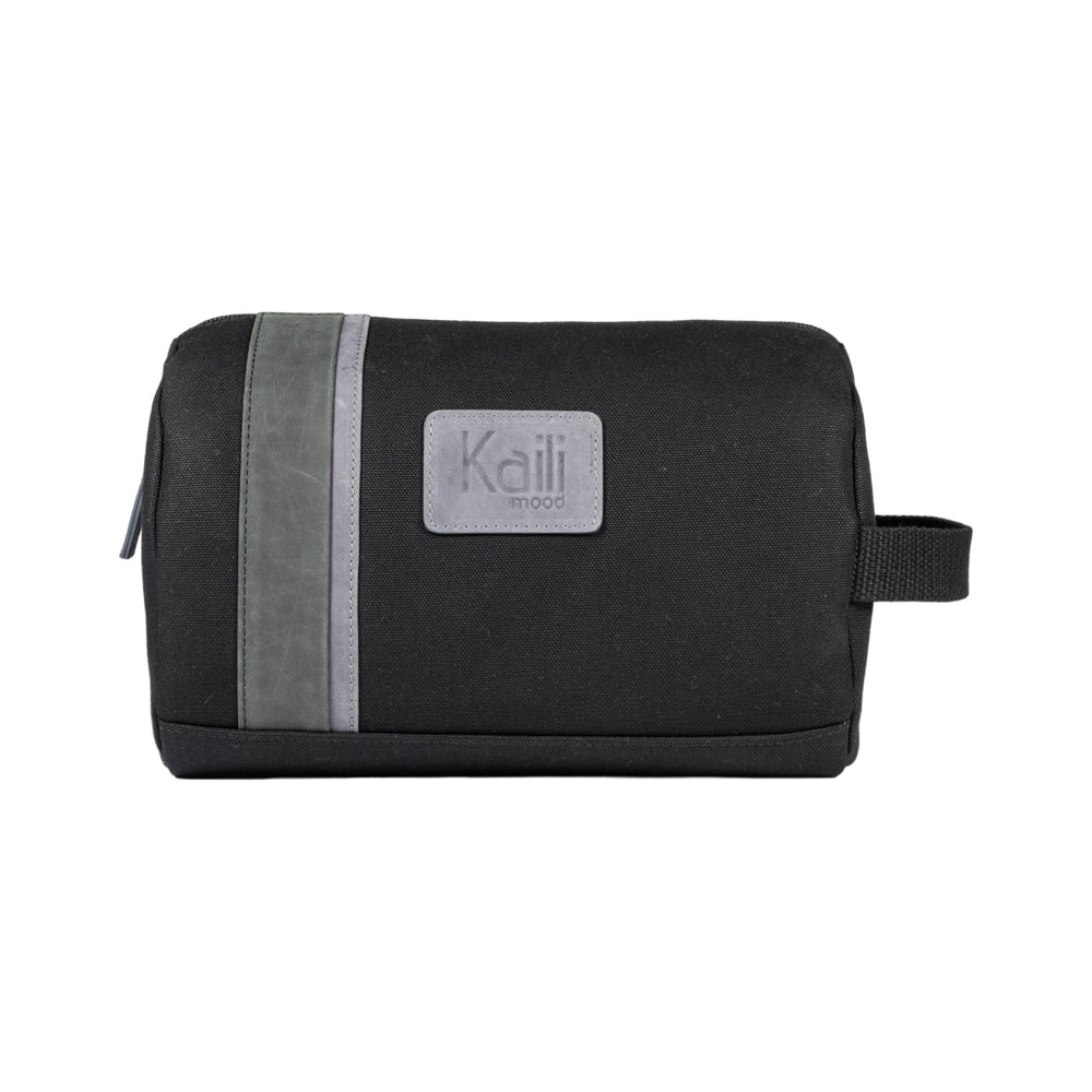 K2005AF | Beauty Case in Canvas 100% Cotton/Genuine Full Grain Leather, Naked. Black Color. Side handle. Zip closure. Dimensions: cm 25 x 15 x 17. Packaging: Tnt bag-1