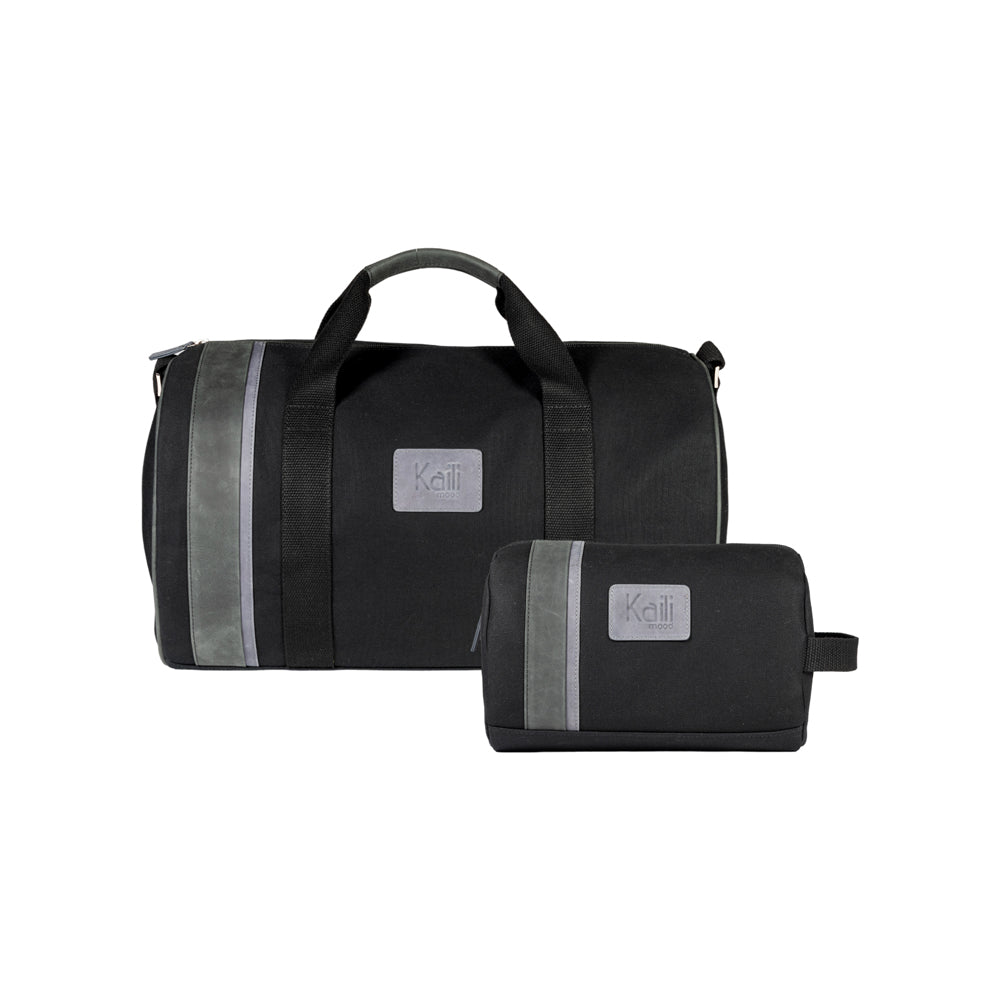 K2005AF | Beauty Case in Canvas 100% Cotton/Genuine Full Grain Leather, Naked. Black Color. Side handle. Zip closure. Dimensions: cm 25 x 15 x 17. Packaging: Tnt bag-3