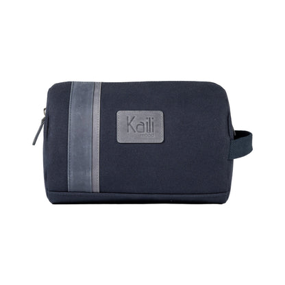 K2005DF | Beauty Case in Canvas 100% Cotton/Genuine Full Grain Leather, Naked. Color Blue. Side handle. Zip closure. Dimensions: cm 25 x 15 x 17. Packaging: Tnt bag-1