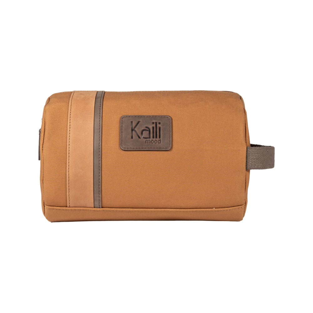 K2005UB | Beauty Case in Canvas 100% Cotton/Genuine Full Grain Leather, Naked. Leather Color. Side handle. Zip closure. Dimensions: cm 25 x 15 x 17. Packaging: Tnt bag-1
