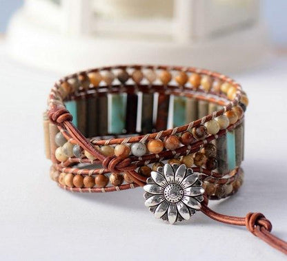 Elegante Handgemaakte Bohemian Armband van Leer