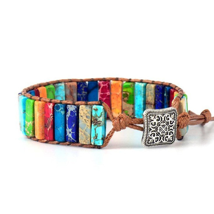 Handgemaakte Leren Regenboog Chakra Armband - Voor een Kleurrijke Energie!