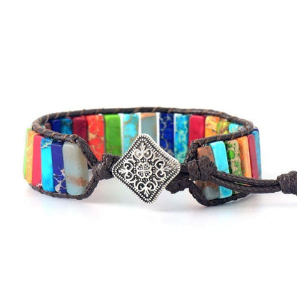 Handgemaakte Leren Regenboog Chakra Armband - Voor een Kleurrijke Energie!