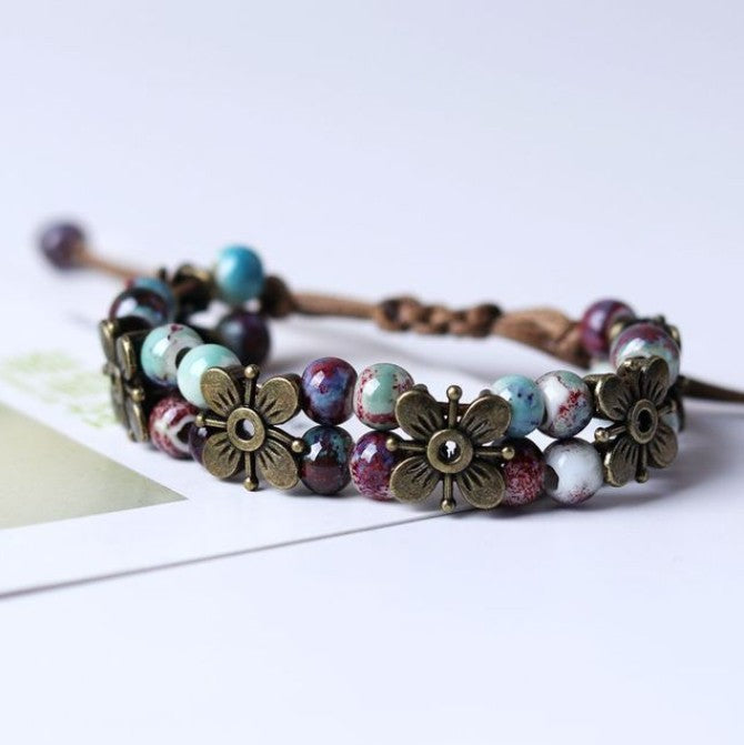 Handcrafted Natural Stone Flower Bracelet