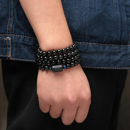 Elegante Obsidiaan Armband met Stralende Blauwe Tijgeroog