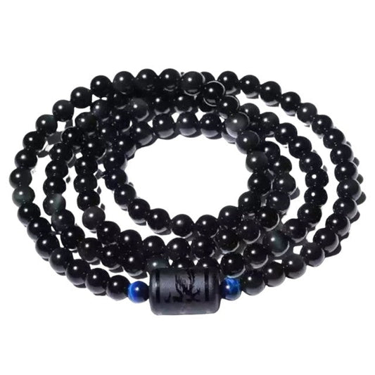 Elegante Obsidiaan Armband met Stralende Blauwe Tijgeroog