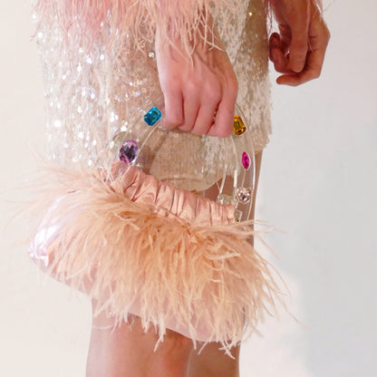 Pink Diamond-Adorned Feather Elegance Acrylic Top handle Handbag-0