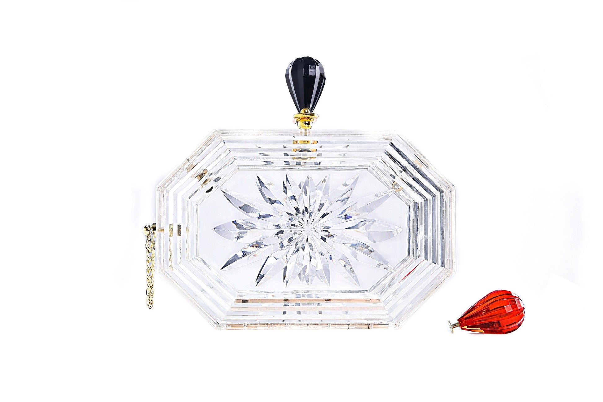 Perfume Bottle Clear Flower Cut Acrylic Box Clutch-Clear-1