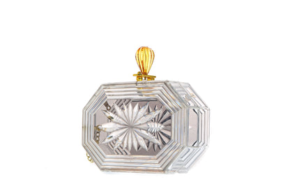 Perfume Bottle Clear Flower Cut Acrylic Box Clutch-Gray-2