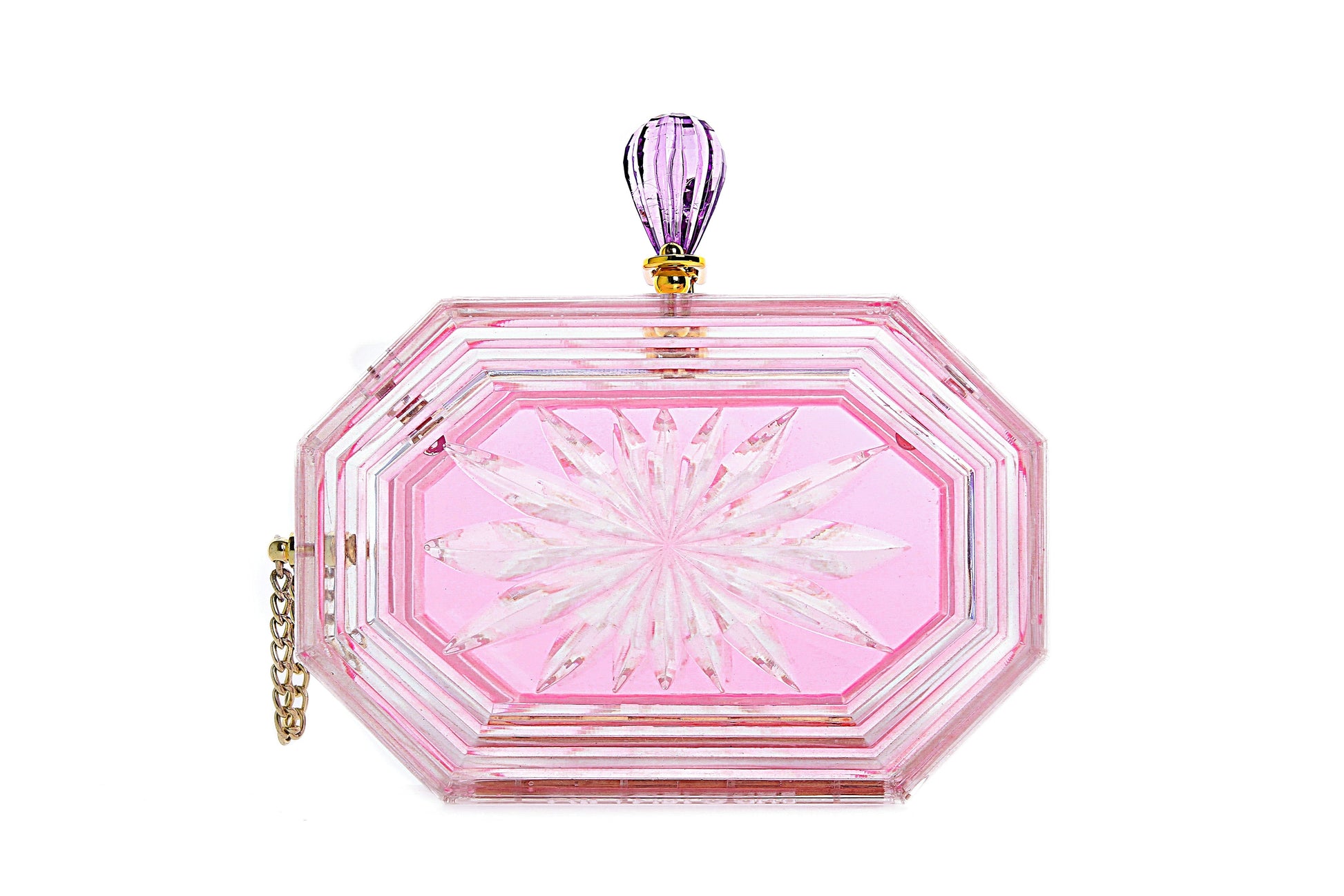 Perfume Bottle Clear Flower Cut Acrylic Box Clutch-Pink-2