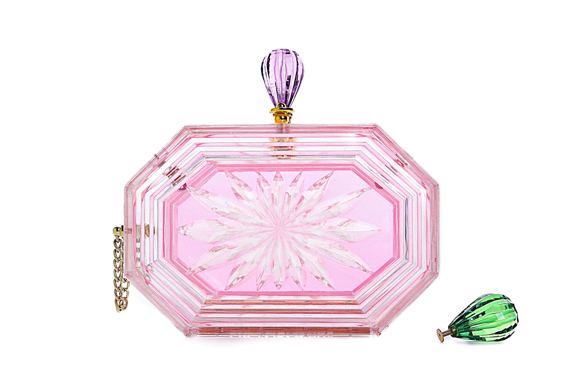 Perfume Bottle Clear Flower Cut Acrylic Box Clutch-Pink-3