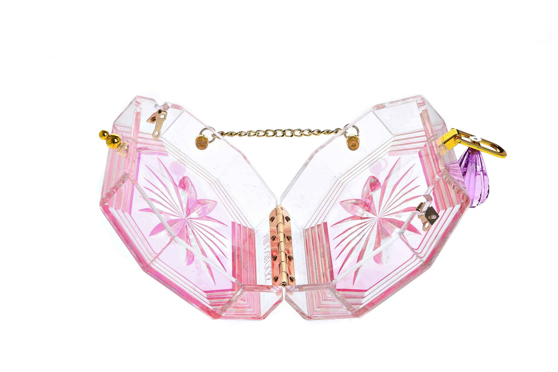 Perfume Bottle Clear Flower Cut Acrylic Box Clutch-Pink-4