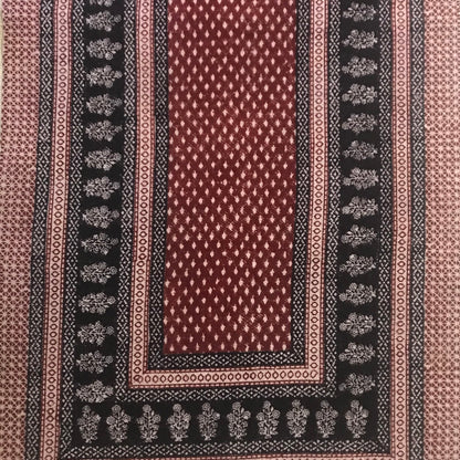 Dots & Floral Hand-block Print Rug - Red Black-2