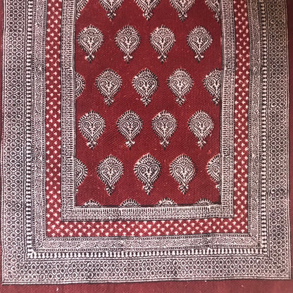 Paisley Jaal Hand-block Print Rug - Red White-4