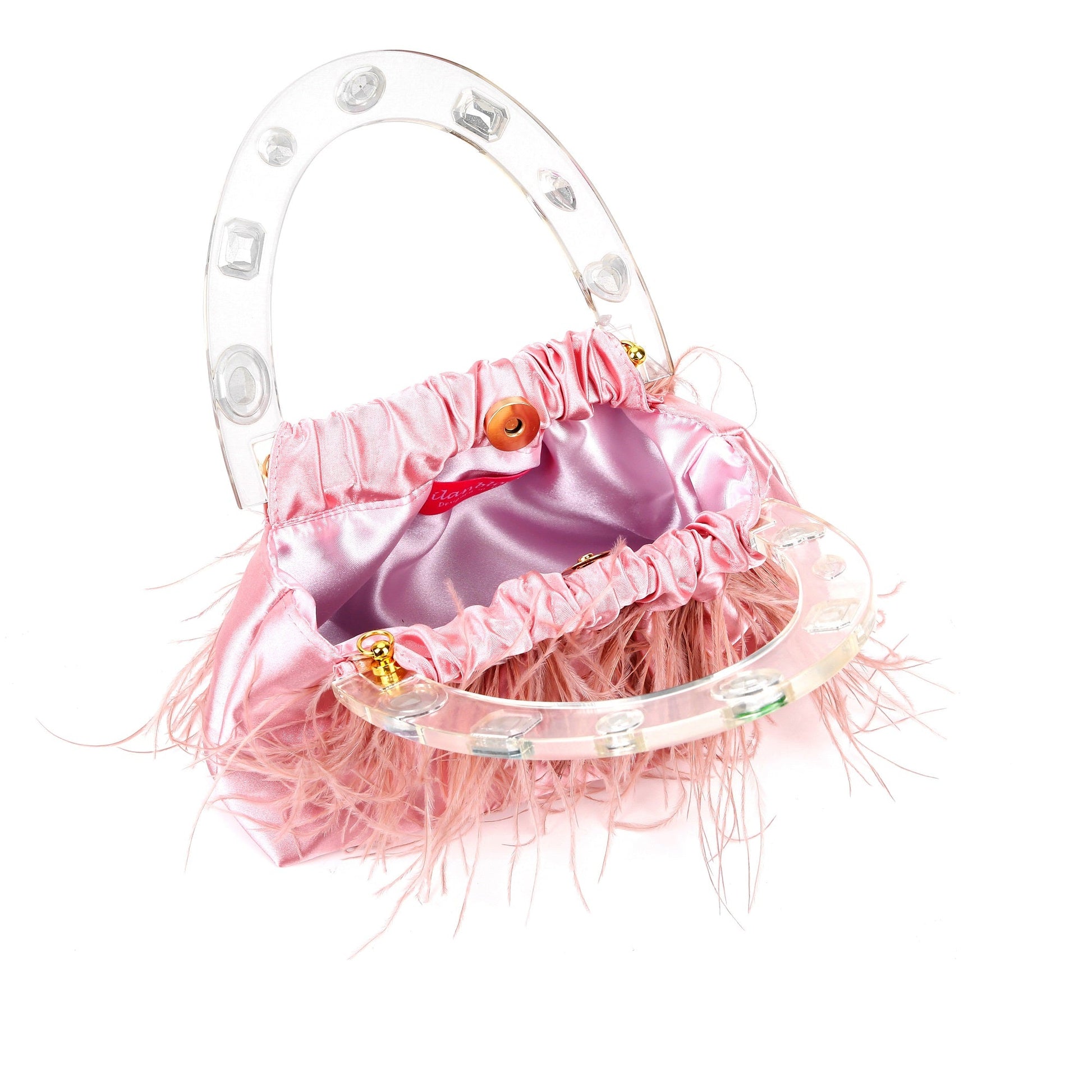 Pink Diamond-Adorned Feather Elegance Acrylic Top handle Handbag-2
