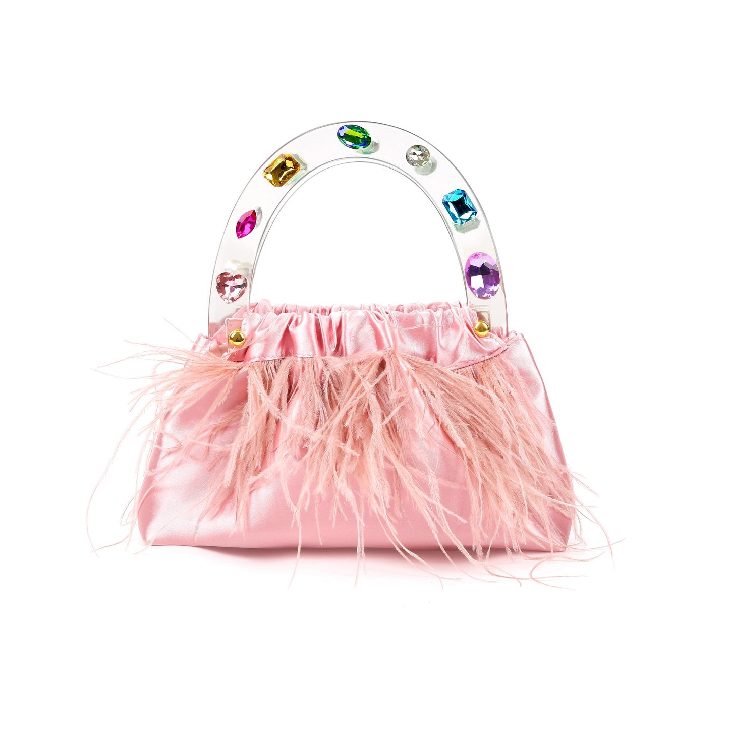 Pink Diamond-Adorned Feather Elegance Acrylic Top handle Handbag-3