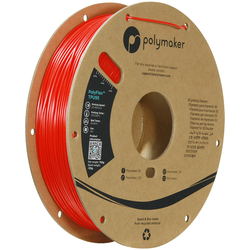 Polymaker PolyFlex TPU-95A filament 1,75 mm Red 750 Gr