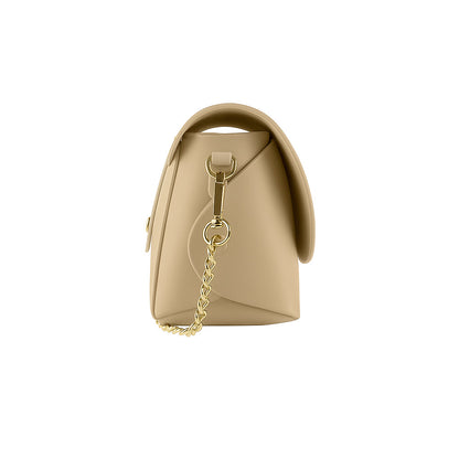 RB1001AL | Small Bag in Genuine Leather Made in Italy with Removable Shoulder Strap and Shiny Gold Metal Closure Loop - Beige Color - Dimensions: cm 16.5 x 11 x 8-2