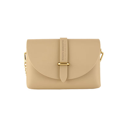 RB1001AL | Small Bag in Genuine Leather Made in Italy with Removable Shoulder Strap and Shiny Gold Metal Closure Loop - Beige Color - Dimensions: cm 16.5 x 11 x 8-3