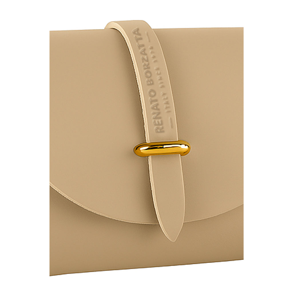 RB1001AL | Small Bag in Genuine Leather Made in Italy with Removable Shoulder Strap and Shiny Gold Metal Closure Loop - Beige Color - Dimensions: cm 16.5 x 11 x 8-4