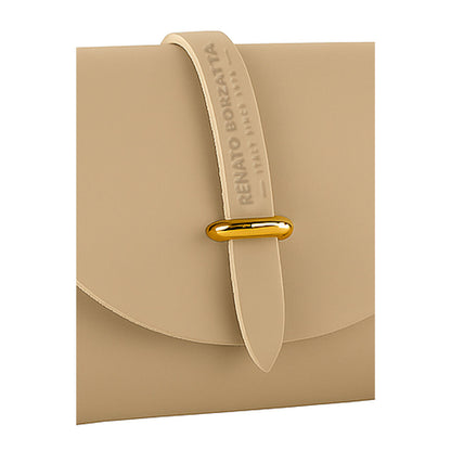 RB1001AL | Small Bag in Genuine Leather Made in Italy with Removable Shoulder Strap and Shiny Gold Metal Closure Loop - Beige Color - Dimensions: cm 16.5 x 11 x 8-4