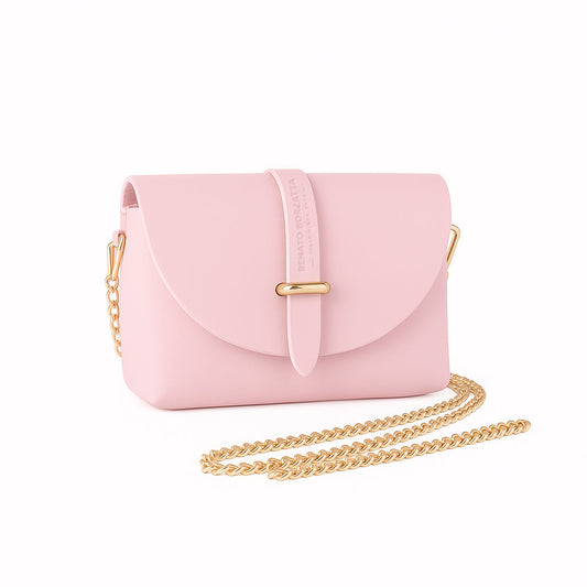 RB1001BJ | Small Bag in Genuine Leather Made in Italy with Removable Shoulder Strap and Shiny Gold Metal Closure Loop - Pink Color - Dimensions: cm 16.5 x 11 x 8-0