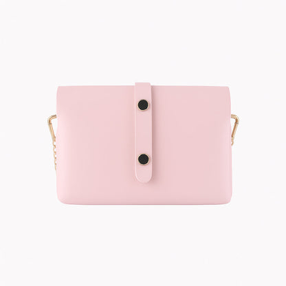 RB1001BJ | Small Bag in Genuine Leather Made in Italy with Removable Shoulder Strap and Shiny Gold Metal Closure Loop - Pink Color - Dimensions: cm 16.5 x 11 x 8-1