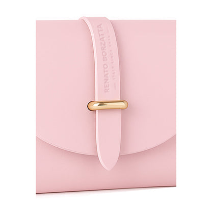 RB1001BJ | Small Bag in Genuine Leather Made in Italy with Removable Shoulder Strap and Shiny Gold Metal Closure Loop - Pink Color - Dimensions: cm 16.5 x 11 x 8-4