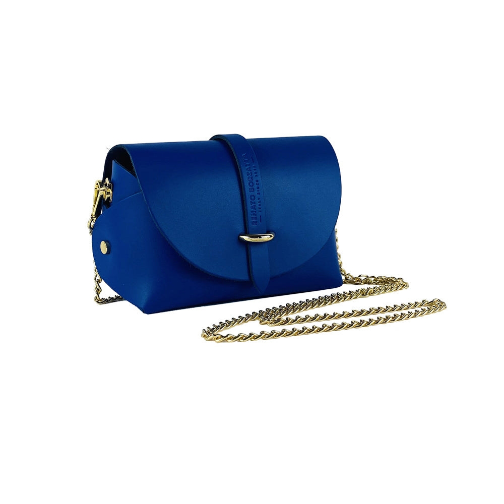 RB1001CH | Small bag in genuine leather Made in Italy with removable shoulder strap and shiny gold metal closure loop - Royal blue color - Dimensions: 16.5 x 11 x 8 cm-0