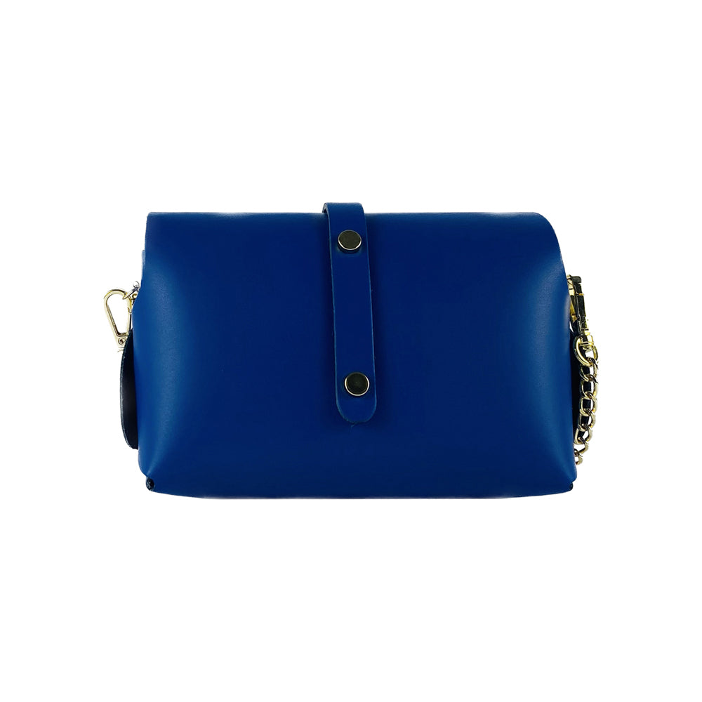 RB1001CH | Small bag in genuine leather Made in Italy with removable shoulder strap and shiny gold metal closure loop - Royal blue color - Dimensions: 16.5 x 11 x 8 cm-1