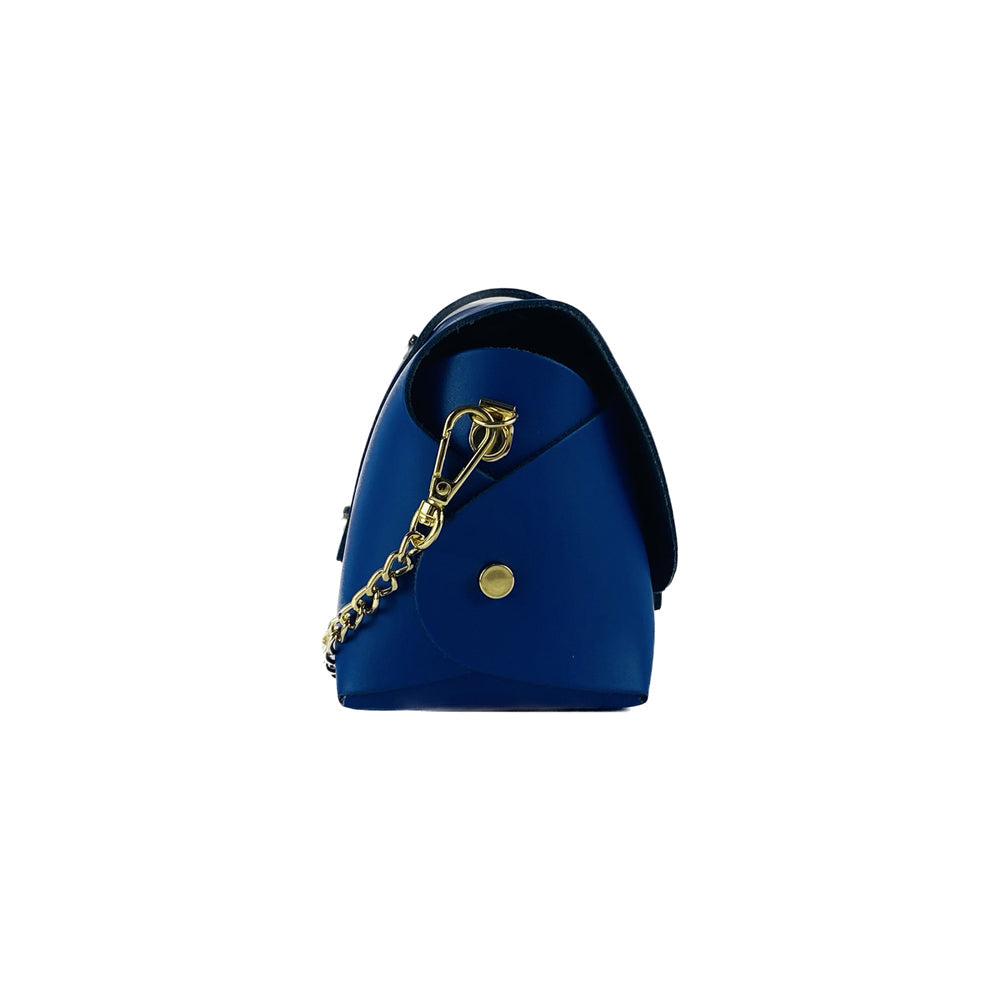 RB1001CH | Small bag in genuine leather Made in Italy with removable shoulder strap and shiny gold metal closure loop - Royal blue color - Dimensions: 16.5 x 11 x 8 cm-2