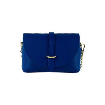 RB1001CH | Small bag in genuine leather Made in Italy with removable shoulder strap and shiny gold metal closure loop - Royal blue color - Dimensions: 16.5 x 11 x 8 cm-3