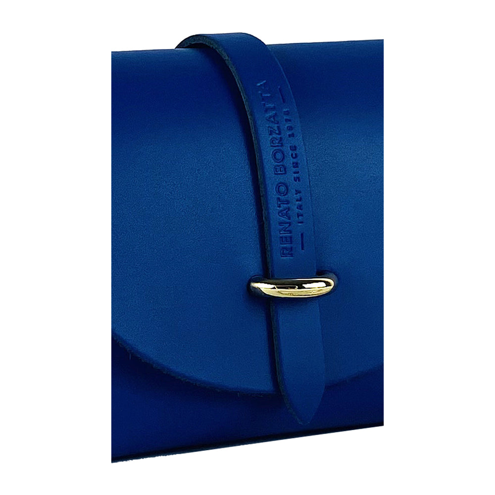 RB1001CH | Small bag in genuine leather Made in Italy with removable shoulder strap and shiny gold metal closure loop - Royal blue color - Dimensions: 16.5 x 11 x 8 cm-4