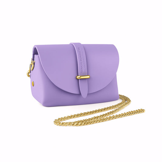 RB1001CI | Small Bag in Genuine Leather Made in Italy with Removable Shoulder Strap and Shiny Gold Metal Closure Loop - Lilac Color - Dimensions: 16.5 x 11 x 8 cm-0