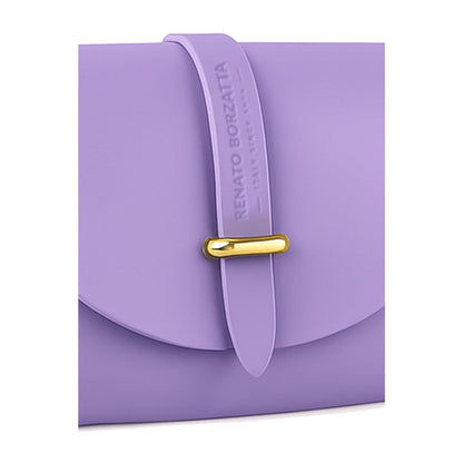 RB1001CI | Small Bag in Genuine Leather Made in Italy with Removable Shoulder Strap and Shiny Gold Metal Closure Loop - Lilac Color - Dimensions: 16.5 x 11 x 8 cm-4