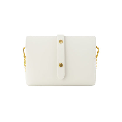 RB1001W | Small Bag in Genuine Leather Made in Italy with Removable Shoulder Strap and Shiny Gold Metal Closure Loop - White Color - Dimensions: 16.5 x 11 x 8 cm-1