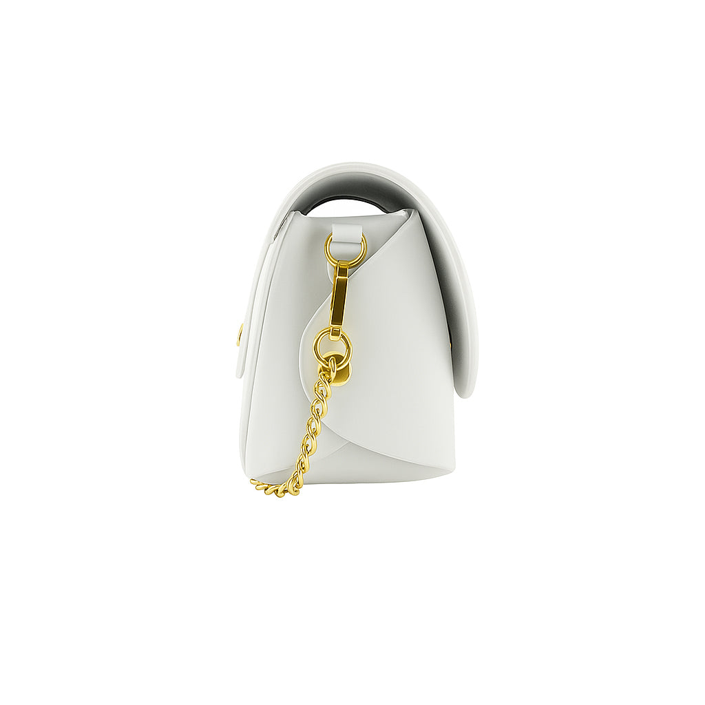 RB1001W | Small Bag in Genuine Leather Made in Italy with Removable Shoulder Strap and Shiny Gold Metal Closure Loop - White Color - Dimensions: 16.5 x 11 x 8 cm-2