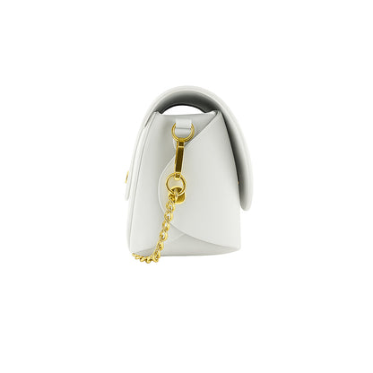 RB1001W | Small Bag in Genuine Leather Made in Italy with Removable Shoulder Strap and Shiny Gold Metal Closure Loop - White Color - Dimensions: 16.5 x 11 x 8 cm-2